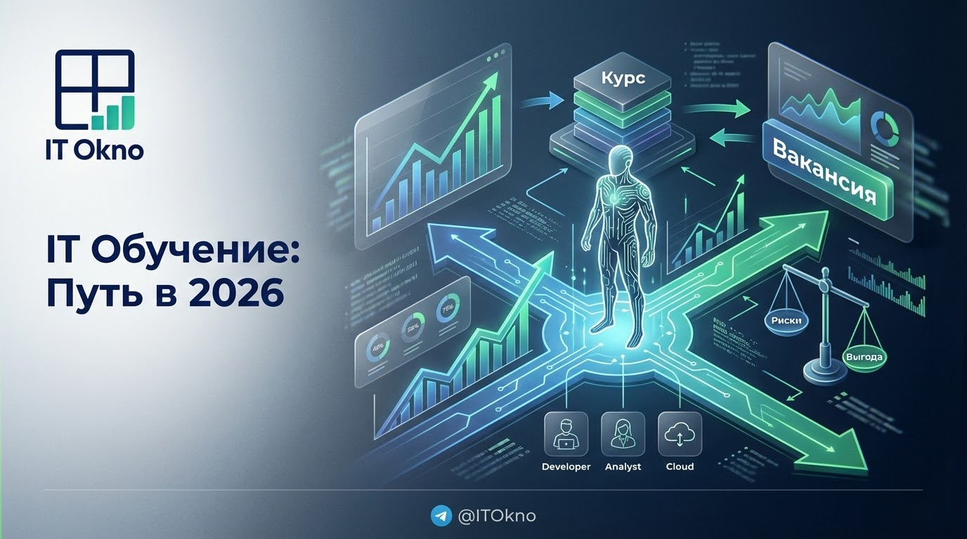 Студент изучает программирование на ноутбуке, концепция IT-обучения с нуля и карьерного роста в 2026 году