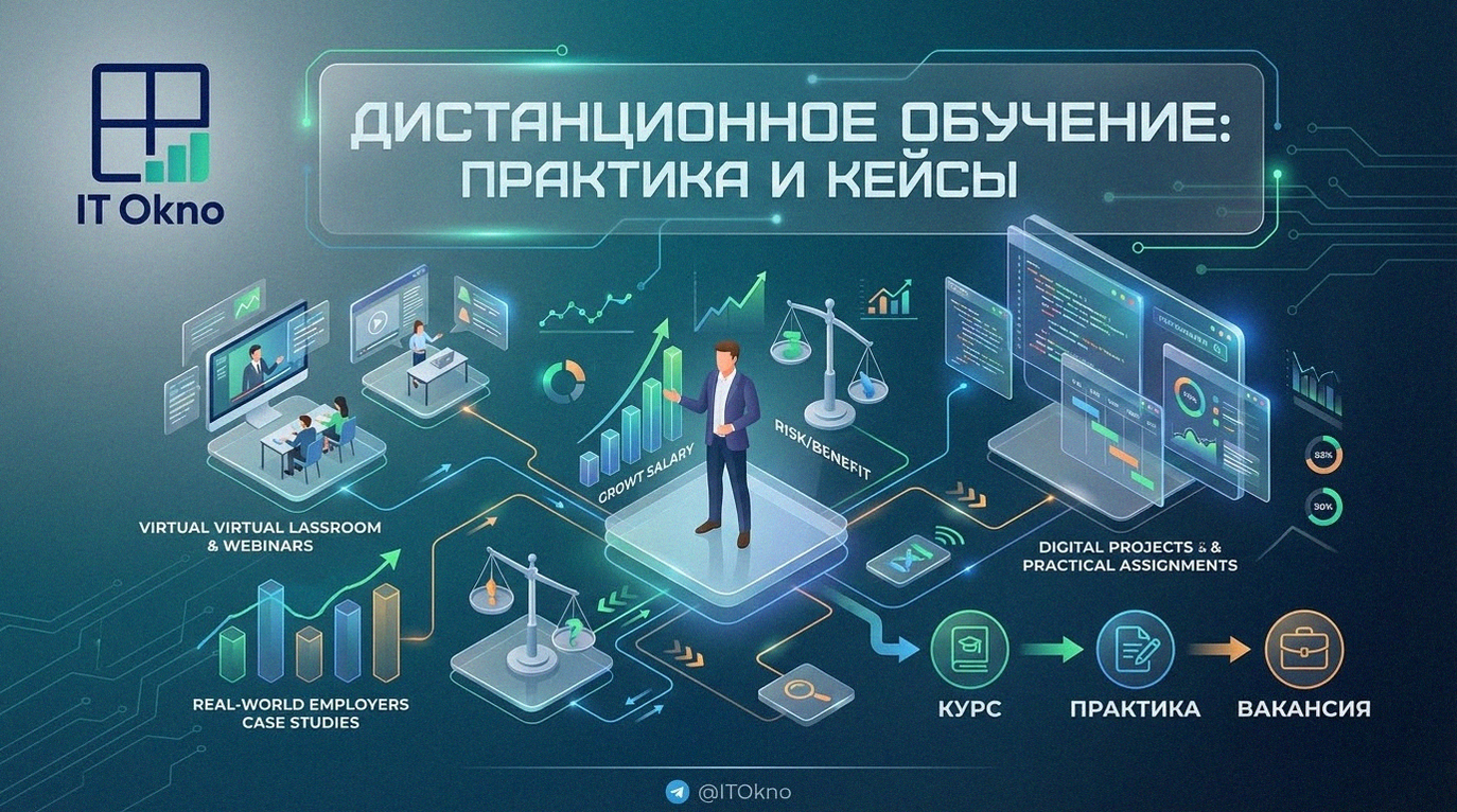Студент выполняет практические задания и кейсы работодателей на ноутбуке