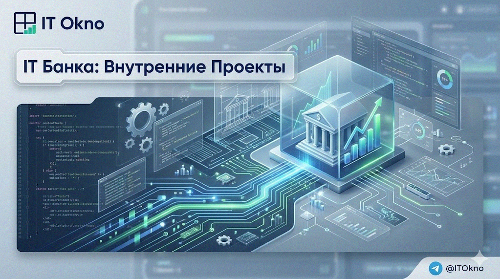 Команда IT-специалистов обсуждает внутренний проект в офисе банка
